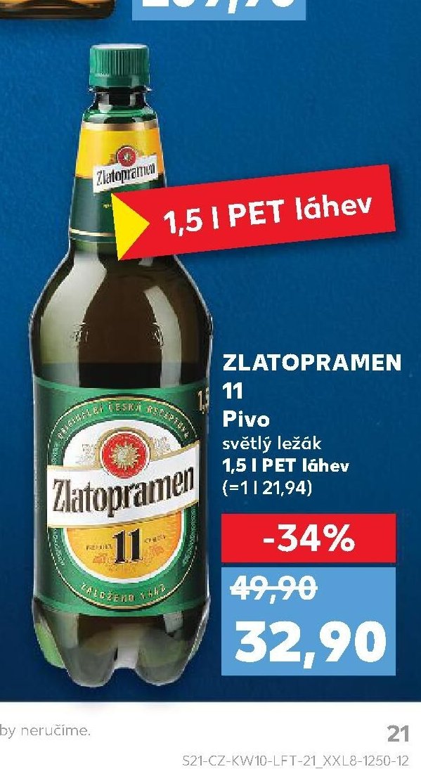 ZLATOPRAMEN 11 Pivo světlý ležák 1,5 l PET láhev
