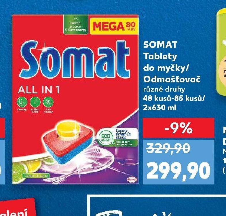 SOMAT Tablety do myčky/Odmašťovač různé druhy 48 kusů-85 kusů/2x630 ml