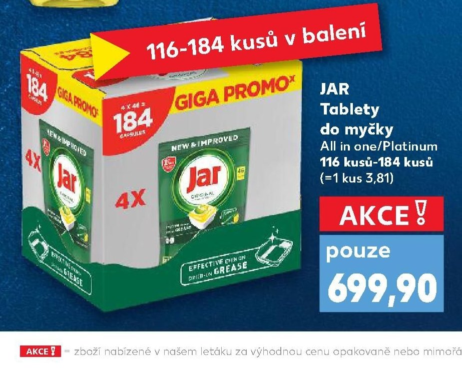 JAR Tablety do myčky All in one/Platinum 116 kusů-184 kusů