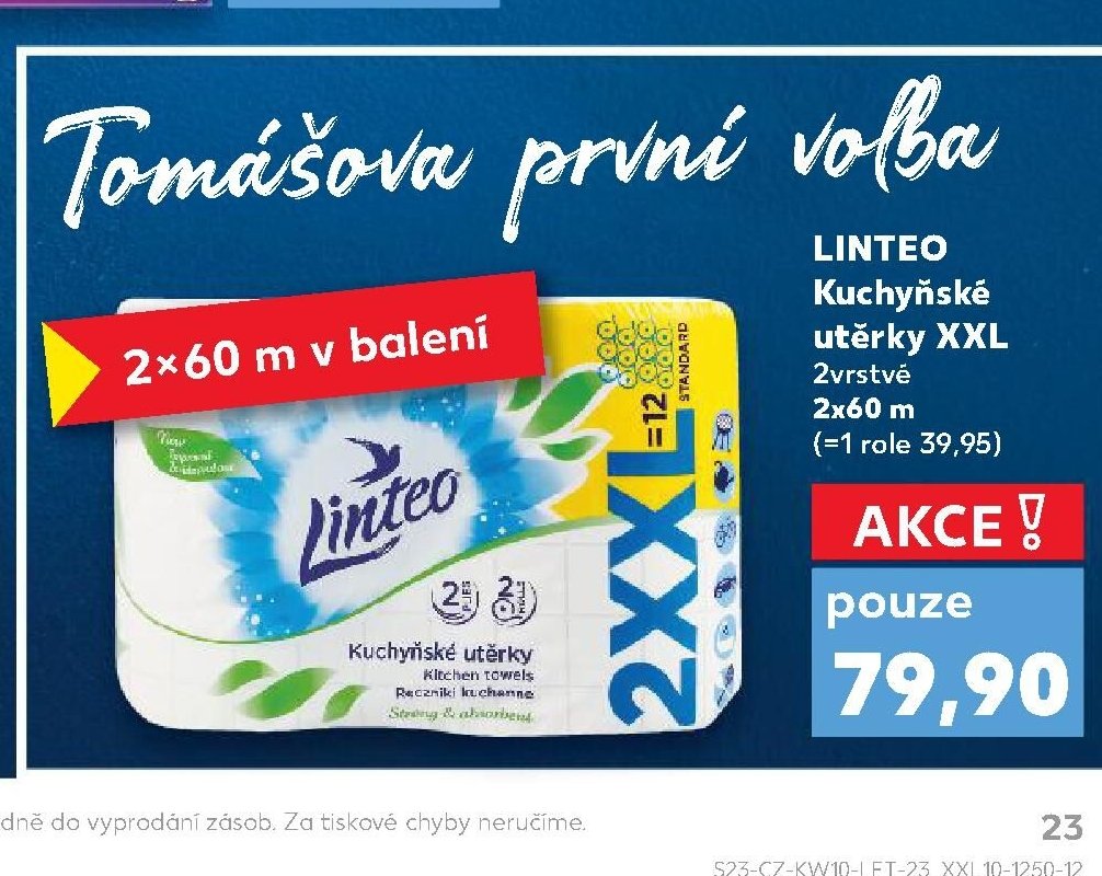LINTEO Kuchyňské utěrky XXL 2vrstvé 2x60 m