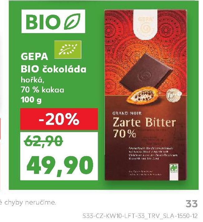 GEPA BIO čokoláda hořká, 70 % kakaa