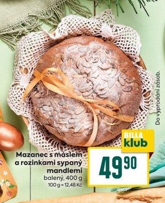 Mazanec s máslem a rozinkami sypaný mandlemi