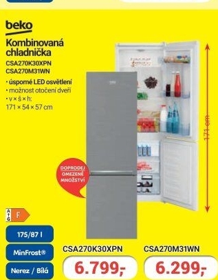 Kombinovaná chladnička Beko CSA270K30XPN