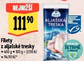 Aljašská treska filety mražená Mylord