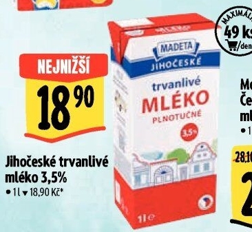Mléko trvanlivé Jihočeské Madeta - 3,5% plnotučné