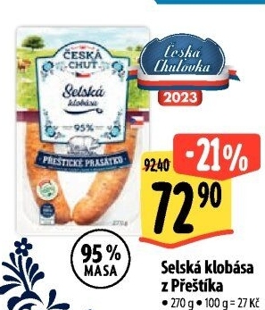 Selská klobása Přeštické prasátko Česká chuť