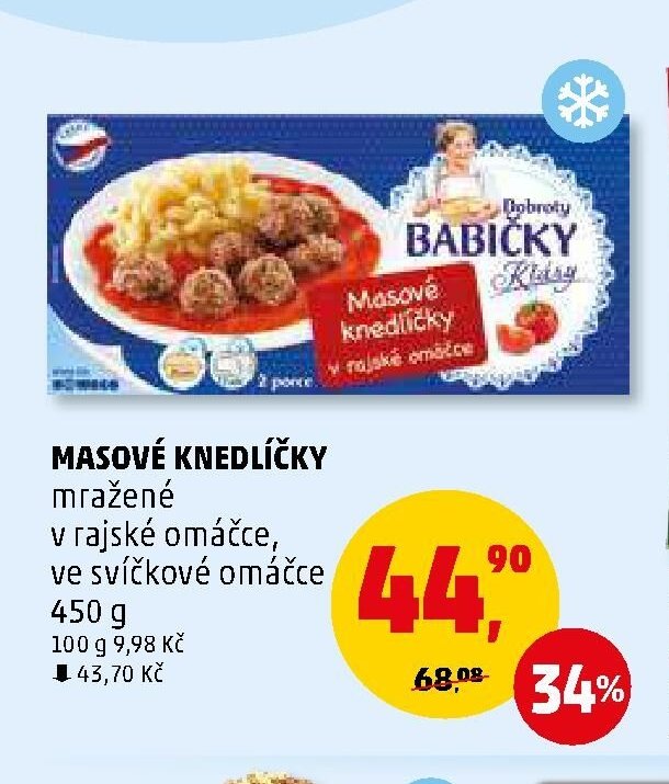 MASOVÉ KNEDLÍČKY mražené v rajské omáčce, ve svíčkové omáčce 450 g