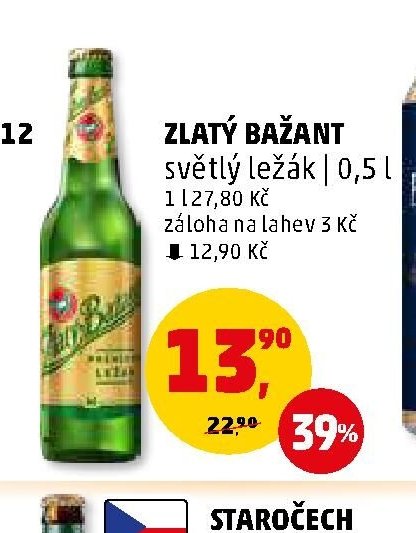 Zlatý Bažant světlý ležák 0,5 l