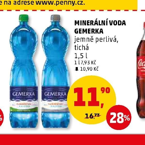 Minerální voda Gemerka jemně perlivá, tichá