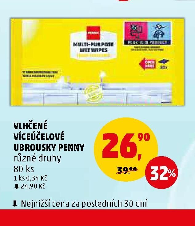 Vlhčené víceúčelové ubrousky Penny