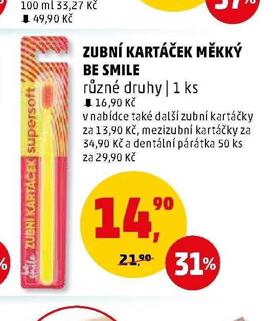 ZUBNÍ KARTÁČEK MĚKKÝ BE SMILE různé druhy | 1 ks