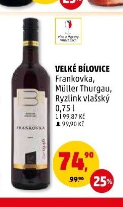 VELKÉ BÍLOVICE Frankovka, Müller Thurgau, Ryzlink vlašský