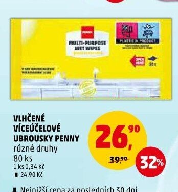 Vlhčené víceúčelové ubrousky Penny