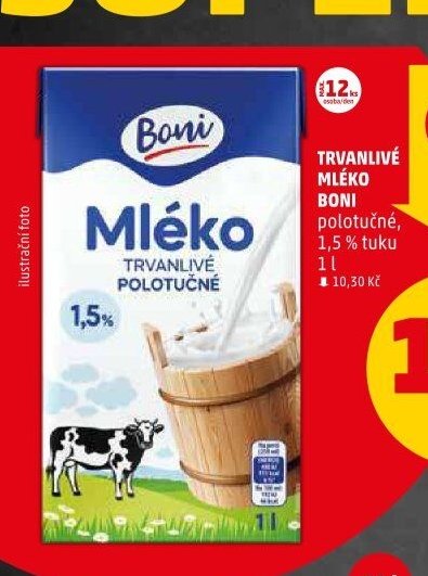 Trvanlivé mléko Boni polotučné 1,5 % tuku 1 l