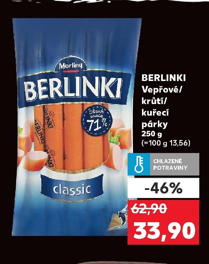 BERLINKI Vepřové/krůtí/kuřecí párky 250 g