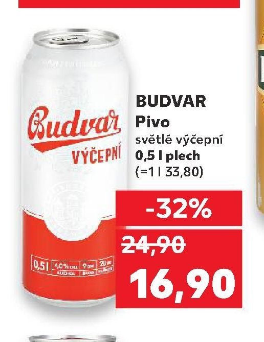 Budvar Pivo světlé výčepní 0,5 l plech