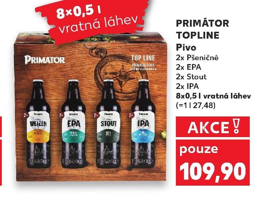 Primátor Topline Pivo 8x0,5 l vratná láhev