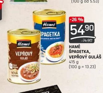 Hamé špagetka, vepřový guláš