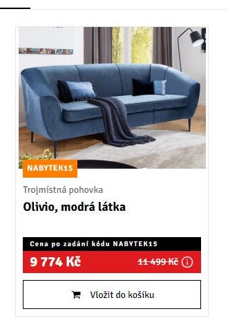 Trojmístná pohovka Olivio, modrá látka - ASKO akcniletaky.com