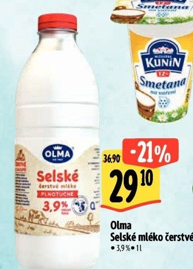 Mléko čerstvé selské Olma - 3,9% plnotučné