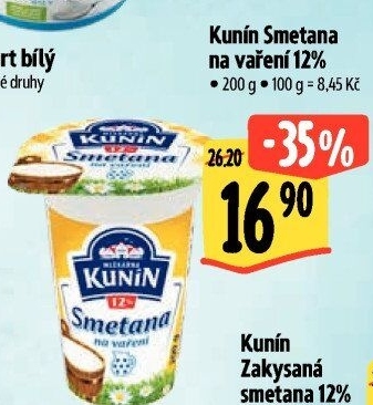 Smetana na vaření Mlékárna Kunín 12%