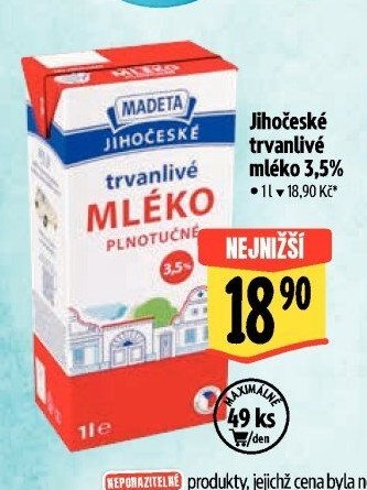 Jihočeské trvanlivé mléko 3,5%