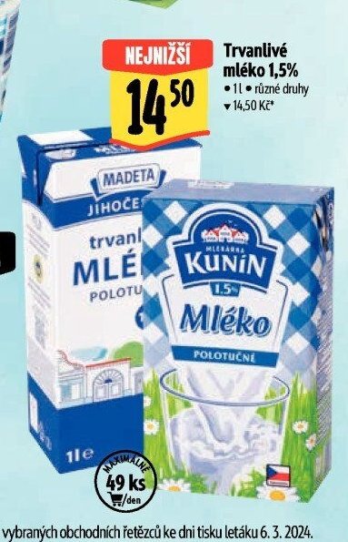 Trvanlivé mléko 1,5%