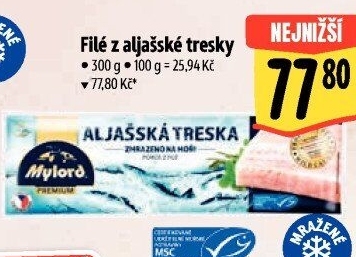 Aljašská treska filé bez kosti mražené Premium Mylord