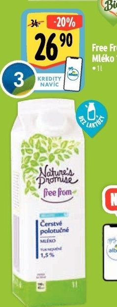 Mléko čerstvé bez laktózy Free From Nature'