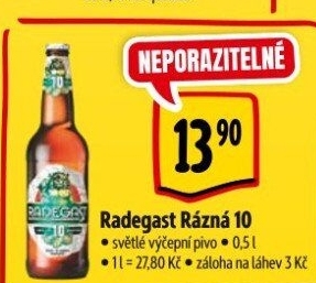 Pivo světlé výčepní Rázná 10° Radegast