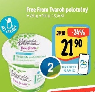 Tvaroh polotučný Free From Nature'