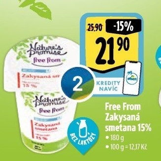 Zakysaná smetana Free From 15% bio Nature'