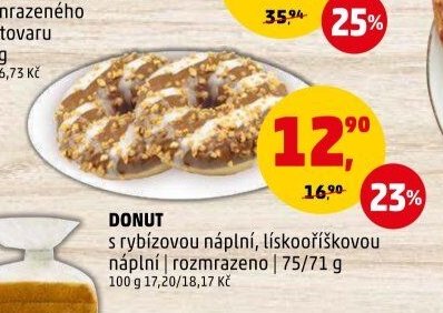 Donut s rybízovou náplní, lískooříškovou náplní