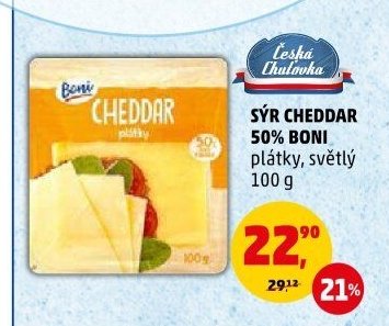 SÝR CHEDDAR 50% BONI plátky, světlý