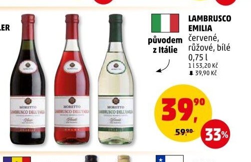 LAMBRUSCO EMILIA červené, růžové, bílé 0,75 l