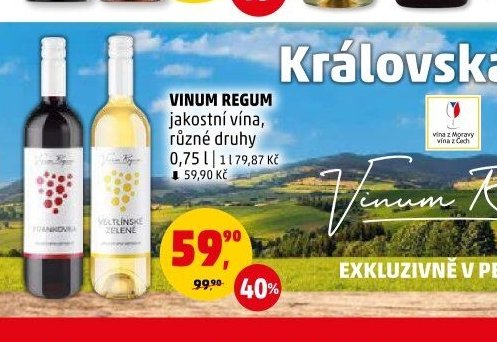 VINUM REGUM jakostní vína, různé druhy 0,75 l