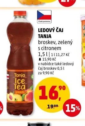 Ledový čaj Tanja broskev, zelený s citronem 1,5 l