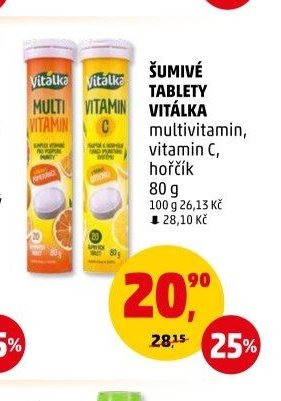 Šumivé tablety Vitálka multivitamin, vitamin C, hořčík 80 g