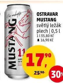 Pivo světlý ležák Mustang 11° Ostravar