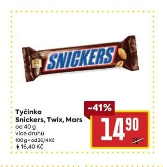 Tyčinka Snickers, Twix, Mars
