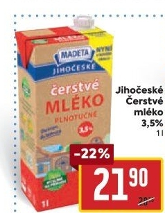 Mléko čerstvé lahodné Jihočeské Madeta - 3,5% plnotučné