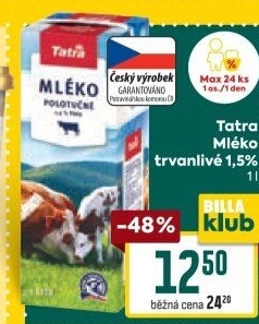 Mléko trvanlivé Tatra - 1,5% polotučné