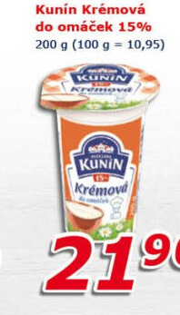 Smetana krémová do omáček Mlékárna Kunín 15%