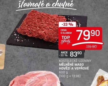 KOSTELECKÉ UZENINY MĚLNĚNÉ MASO HOVĚZÍ A VEPŘOVÉ