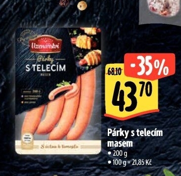 Párky s telecím masem Albertovo uzenářství