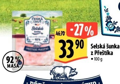 Selská šunka nejvyšší jakosti Přeštické prasátko Česká chuť
