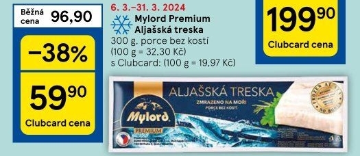 Aljašská treska filé bez kosti mražené Premium Mylord