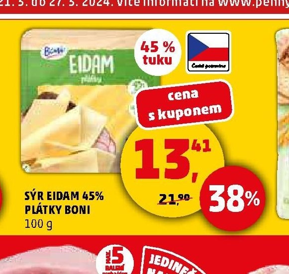 SÝR EIDAM 45% PLÁTKY BONI 100 g