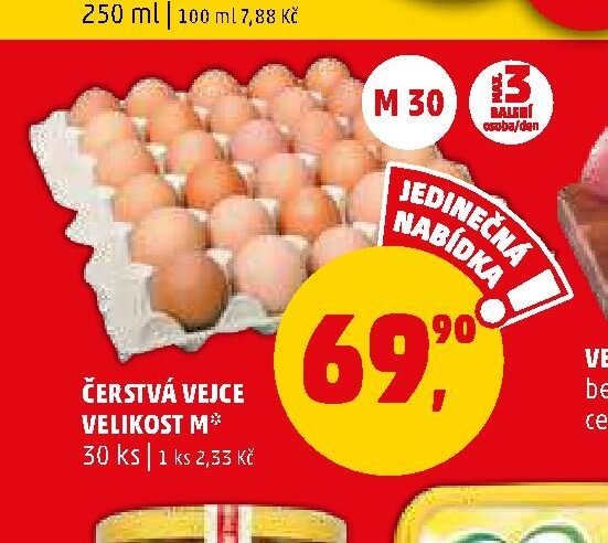ČERSTVÁ VEJCE VELIKOST M 30 ks