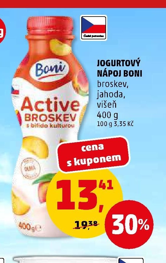 JOGURTOVÝ NÁPOJ BONI broskev, jahoda, višeň